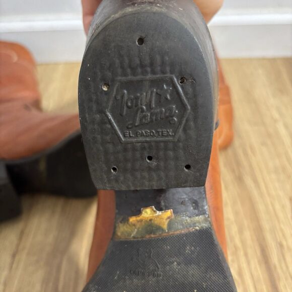 Tony Lama Boots Men’s Sz 11 R Cognac Brown Leather Western Cowboy Riding 5084 - Picture 9 of 9